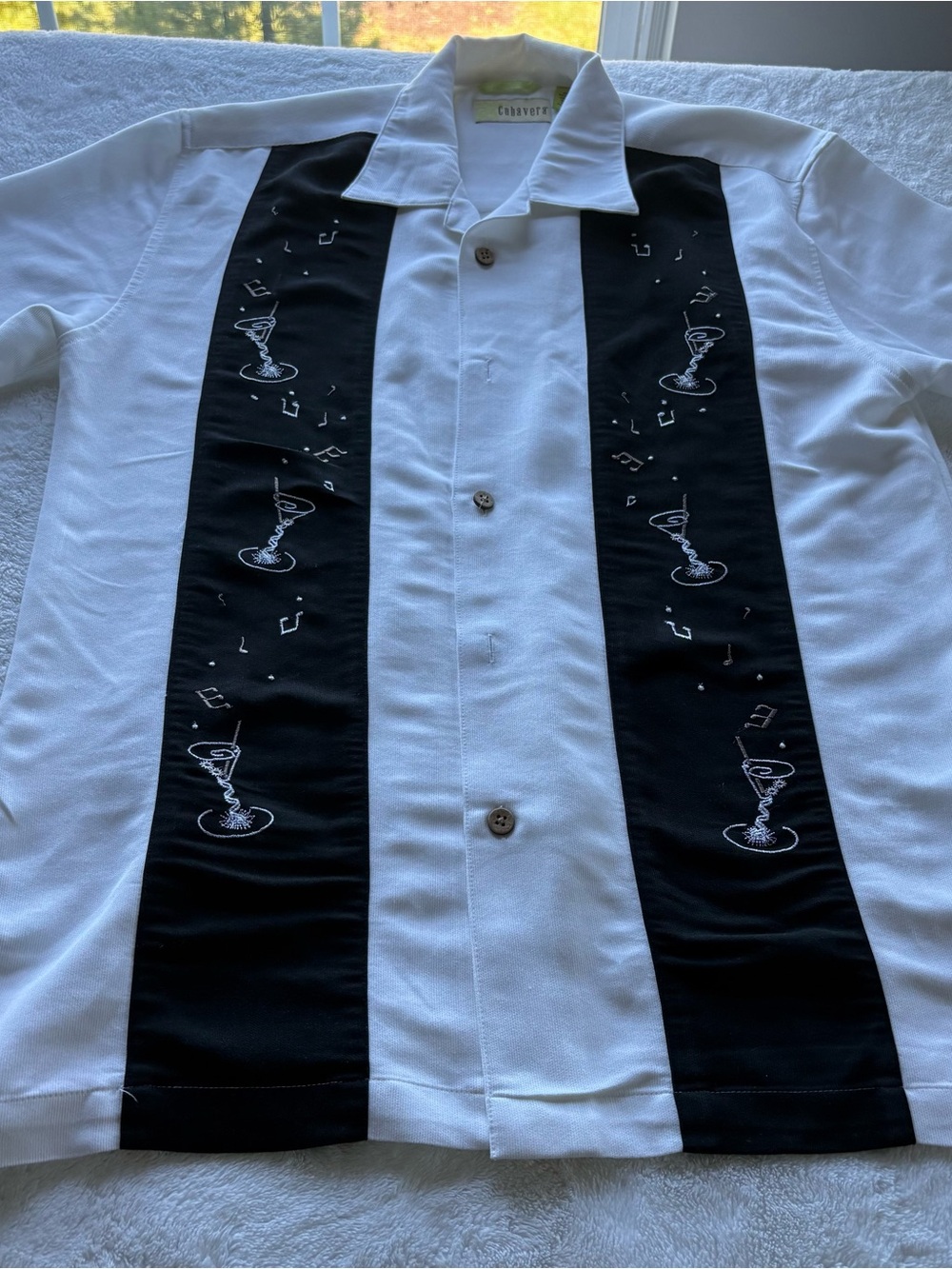 Cubavera White Shirt with Black Embroidered Cocktail Panels